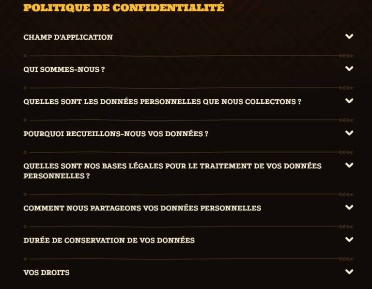 Lizaro Casino politique confidentialité