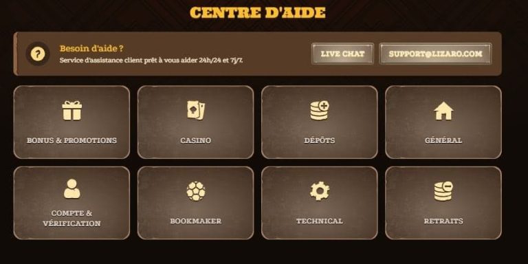 Lizaro Casino support client